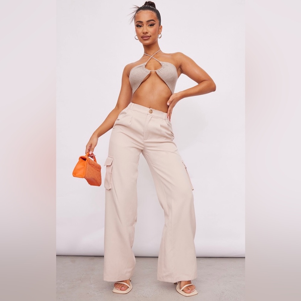PLT Petite Tan Tailored Utility Cargo Pant